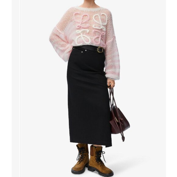 Loewe Women's Pink Mohair-Blend Anagram White/Pink Sweater - Picture 1 of 13